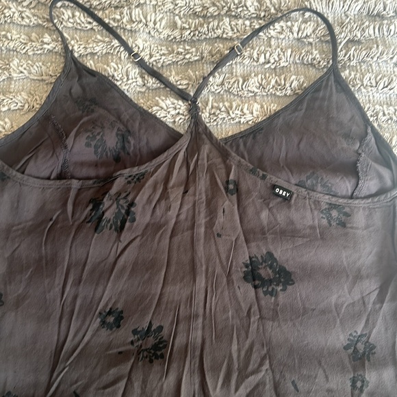 Obey, button down midi dress, gray/black floral size s - Picture 8 of 9